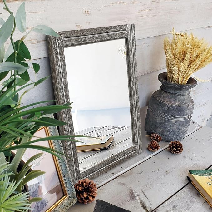 AAZZKANG Mirrors for Wall Rustic Wooden Framed Rectangular 16"x12" | Decorative Hanging Mirrors for Bedroom Bathroom Living Room Entryway Small