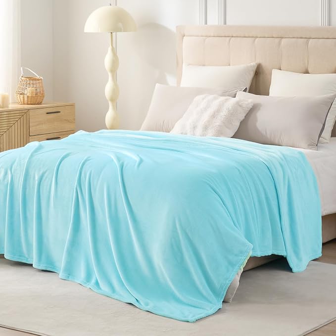 Hansleep Twin Robin Egg Blue Fleece Blanket, Soft Flannel Bed Blanket | Fuzzy Cozy Blanket 60x80 Inches, Multi-use for Bed, Sofa, Couch, Travel, Camping, All Season Warm Lightweight Cover