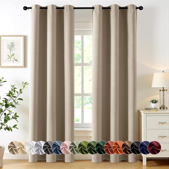 MIULEE Blackout Curtains for Bedroom 2 Panels 40 x 84 Inch Long Taupe | Thermal Insulated, Living Room Darkening Grommet Drapes, Noise Reducing, Light Blocking Window Treatments