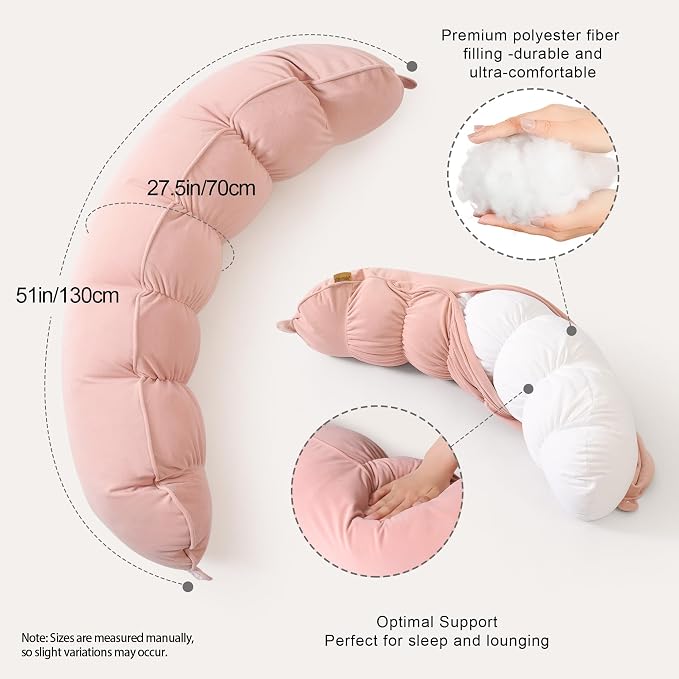 Peallow(Pat. Pend) – Long Round Body Pillow for Adults, Bolster Pillow for Sleeping, Soft and Supportive Pillow for Sleeping & Lumbar Support (Soft Pastel Pink, 39")