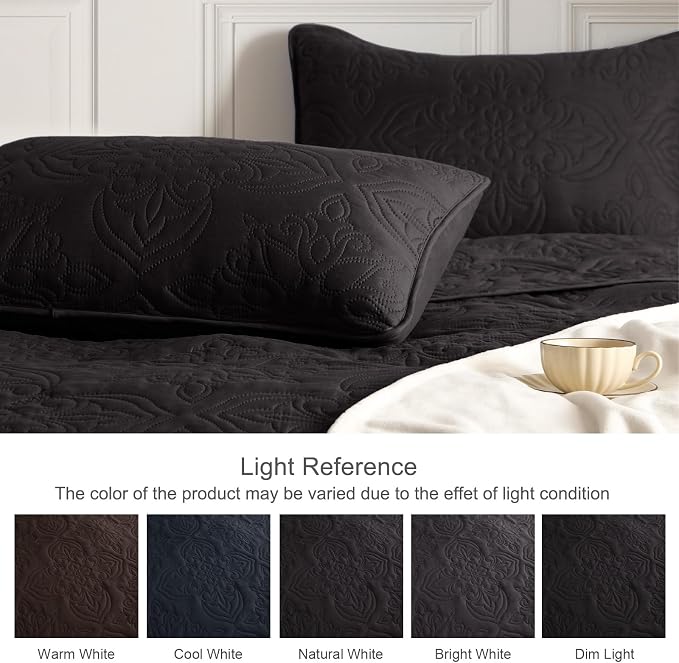 Whale Flotilla King Quilt Bedding Set Vintage Damask Reversible Bedspread | Suitable for Bed, 3 Pieces Black Lightweight Breathable Quilt King Size, Ultrasonic Coverlet Bed Cover with 2 Pillow Shams