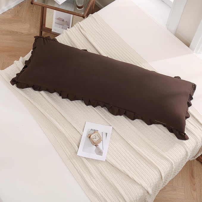 Merryword Dark Brown Body Pillow Cover 20x54inches Chocolate Long Pillowcase Ruffled Body Pillowcases Cute Pillowcase Pillow Sham (1 Body, Chocolate)