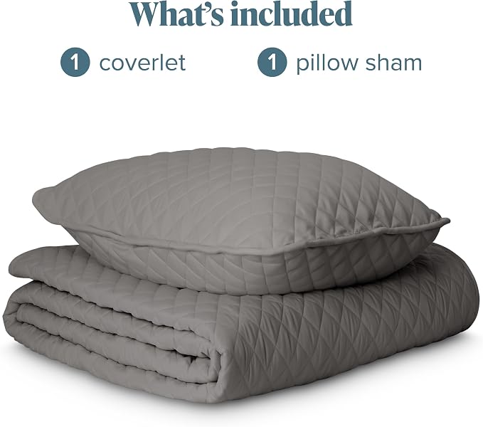 Bare Home Coverlet Set - Twin/Twin Extra Long - Lightweight Bed Decor - Comforter Alternative - All-Season Quilted Bedspread (Twin/Twin XL, Grey)