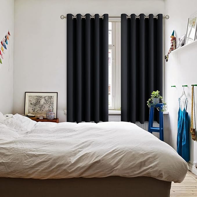 BGment Black Blackout Curtains for Bedroom 63 Inch Long - 2 Panels | Grommet Top, Black Out, Room Darkening, Sunblock, Thermal Insulated, Window Drapes for Kids Boys Room, 70x63 Inch