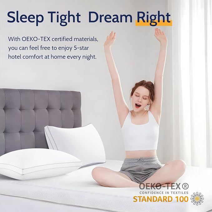 ROUMEA Pillows Standard Size Set of 2, Bed Pillows for Sleeping 2 Pack, Luxury Hotel Quality, Supportive Standard Pillows with Soft Down Alternative for Back Stomach Side Sleepers, Machine Washable | Luxury Hotel Quality, Supportive Standard Pillows wi...