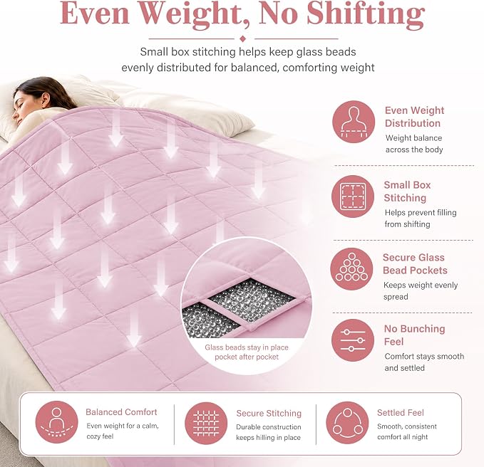L'AGRATY Weighted Blanket for Adults 20lbs（Queen Size, 60"x80", Pink） Cooling Heavy Blanket Microfiber Breathable Big Weighted Throw Blanket for Summer Fall Winter