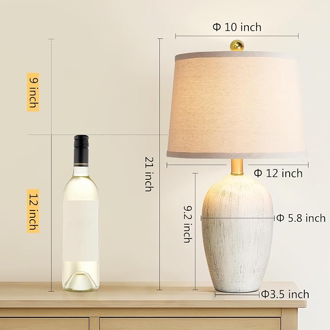 AIEAMPDO 21'' Set of 2 Rustic Ceramic Small Table Lamps for Bedroom | Farmhouse Vintage Nightstand Lamps for Living Room Office Entryway End Table, 2 Bulbs Included