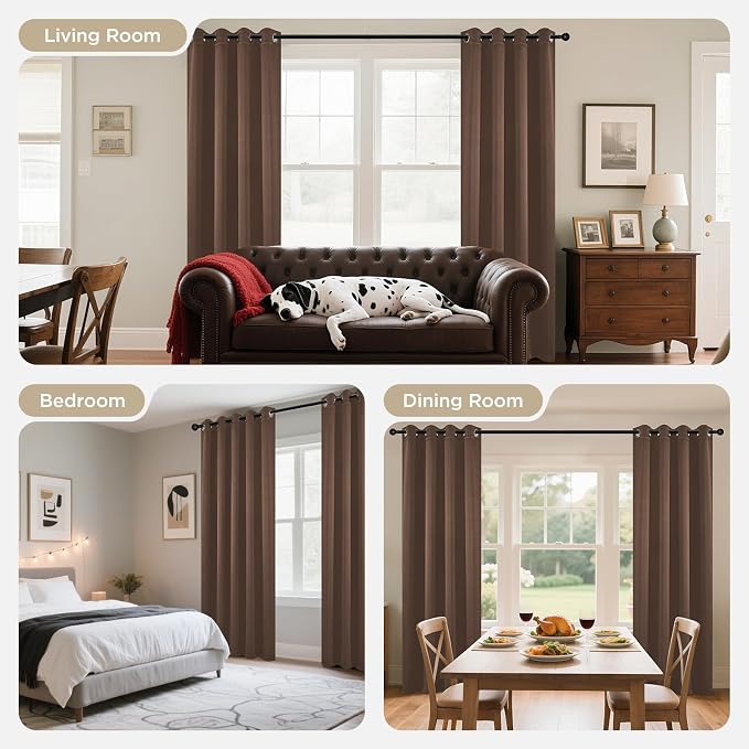 Joydeco Blackout Curtains 45 inch Length 2 Panels Set, Thermal Insulated Long Curtains & Drapes 2 Burg, Room Darkening Grommet Drapes for Bedroom Living Room Windows (W52 x L45 Inch, Brown)