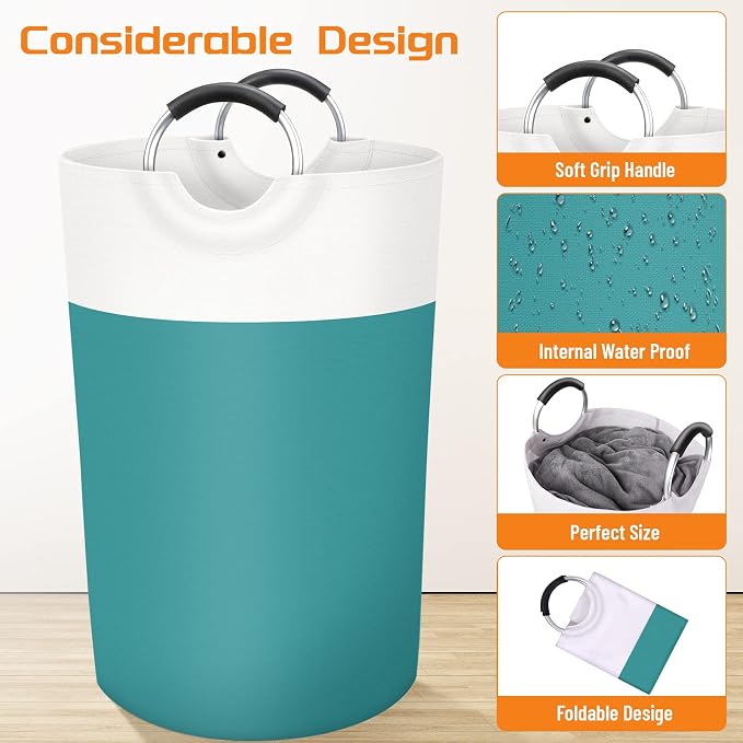 BlissTotes 115L Laundry Basket, Freestanding Collapsible Hamper, Green | Collapsible Dirty Clothes Hamper, Foldable Laundry Bag for Dorm, Waterproof Fabric, Padded Aluminum Handles