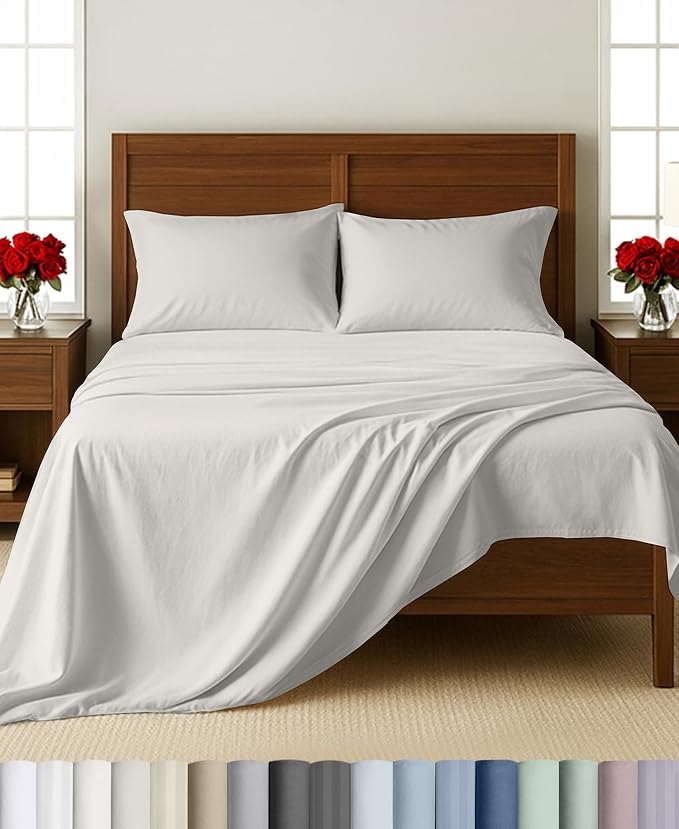 California Design Den Softest 100% Cotton Sateen King Sheet Set, True Ivory | 500 Thread Count Backed by Good Housekeeping Seal, 16" Deep Pocket, All-Around Elastic, Durable, Easy Care