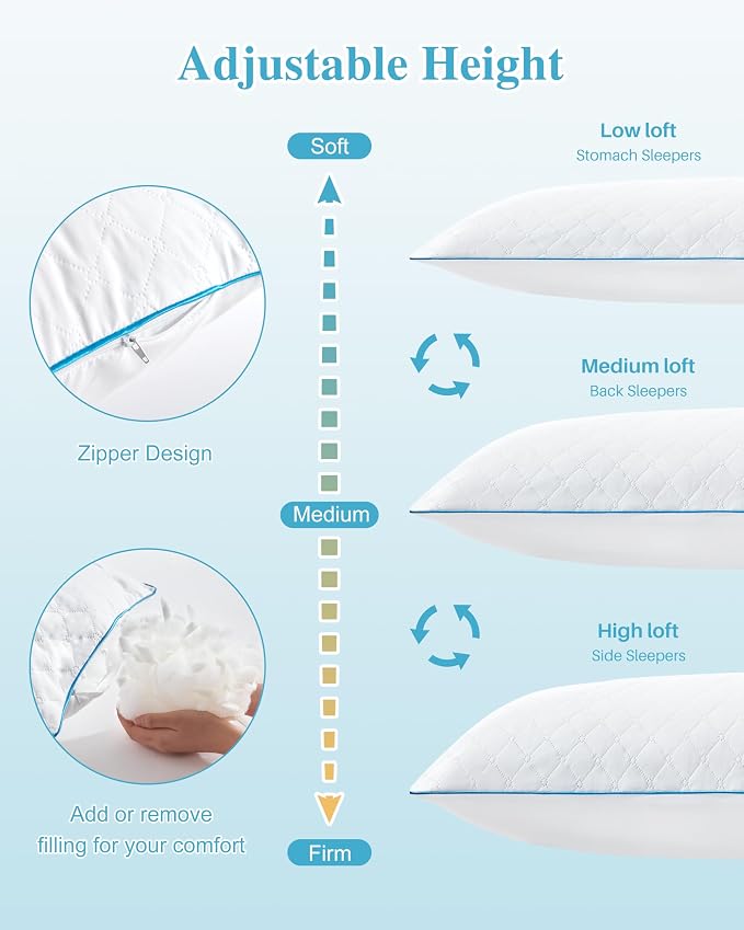 YZ HOME Long Body Pillow for Adults - Firm Body Pillow Insert | Body Pillow Insert with Shredded Memory Foam,Adjustable Height,Soft Support for Side Sleeper,Washable (White, 20x54'')