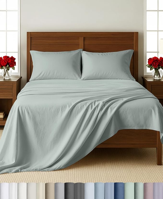 California Design Den 100% Cotton Sateen Twin Size Bed Sheets, 3 Pcs Set | 500 Thread Count Backed by Good Housekeeping Seal, All-Around Elastic, Durable, Easy Care, OEKO-TEX certified - Silver Sage