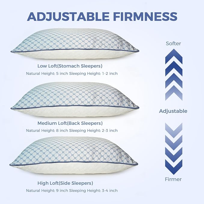 Adjustable Bed Pillow King Size for Sleeping, Soft and Supportive Bed Pillow with Memory Foam Filling for Side and Back Sleepers, Neck Supportive