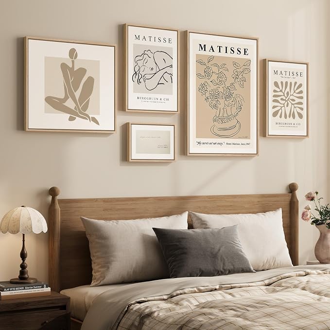 Large Framed Matisse Minimalist Neutral Wall Art for Living Room, 5 Piece | Fine art, Canvas, Modern, Abstract, Botanical, Geometric, Waterproof, Bedroom/Dining room/Hallway/Office/Wall decor
