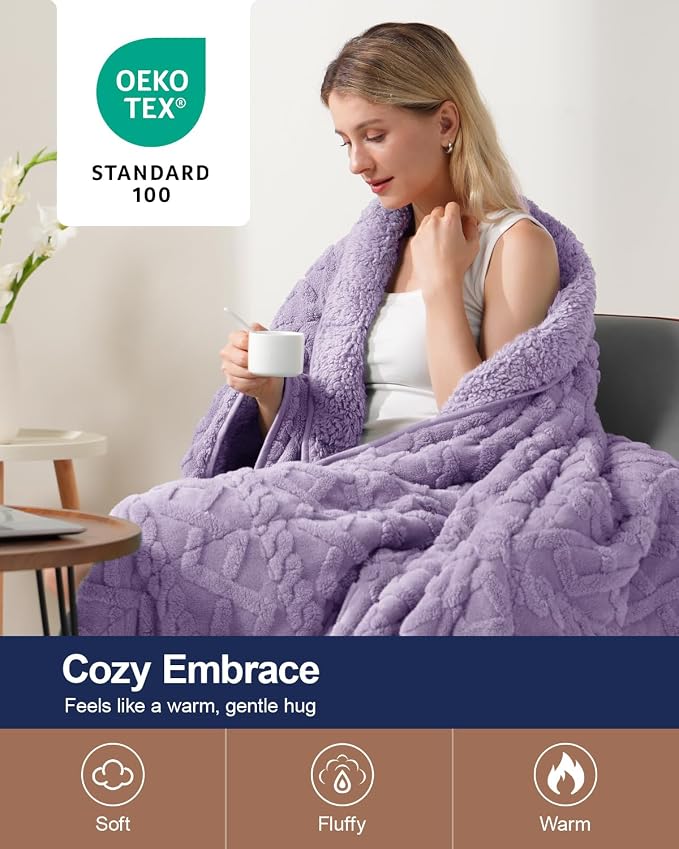 Ultra Soft Sherpa Weighted Blanket for Adults, 60"x80" 15lbs Heavy Blankets | Cozy Comfort for Relaxing Nights, Double-Sided Fluffy Sherpa & Fleece, Double Inner Layers-No Bead Bunching, Even Weight
