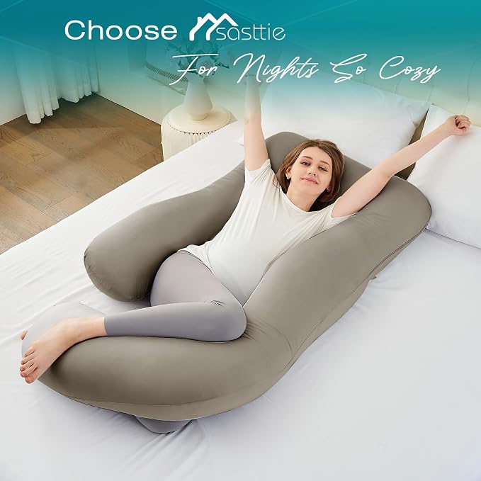 Cooling Pregnancy Pillows for Sleeping, 57'' Full Body Pillow, Linen | Sasttie Maternity Pillow, OEKO-TEX, Down Alternative, Removable Cover, Pregnant Women Must Haves, Maternity Essential