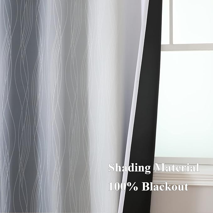 Grey and Greyish White Ombre Blackout Curtains for Living Room 90 Inch Long | Estelar Textiler Gray Light Blocking Bedroom Curtains,Room Darkening Thermal Insulated Grommet Window Drapes,52Wx90L,2 Panels