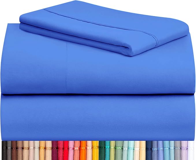 LuxClub Twin Size Sheets Set, Cooling & Soft Deep Pocket Bed Sheets, 3PC | LuxClub Silky Fitted Sheet & Pillowcase Sets, Breathable Hotel Luxury Bedding for Mattress Wrinkle Free, Marine Blue