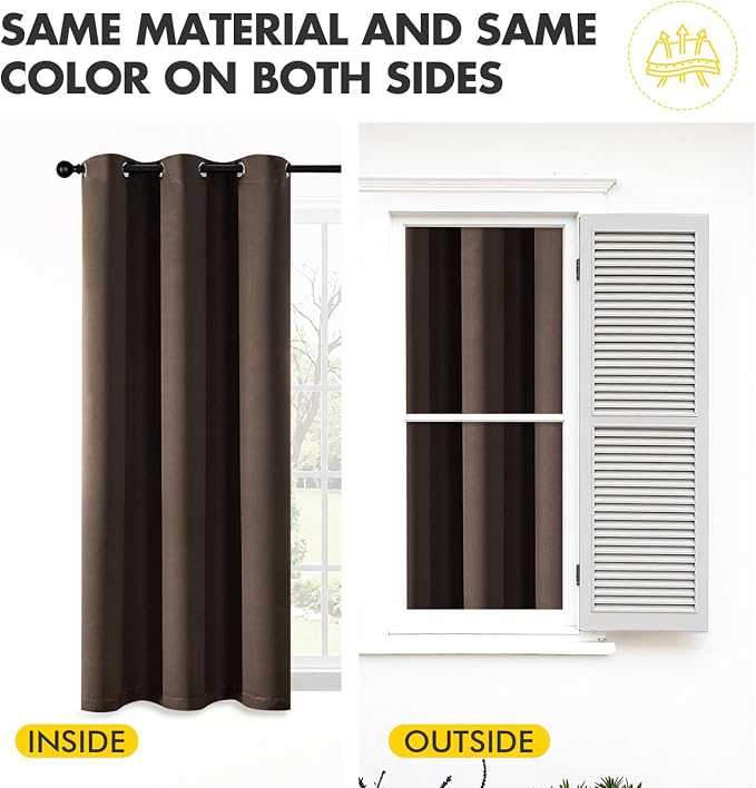 MIULEE Blackout Curtains for Bedroom 2 Panels 40"x63" Long Chocolate Brown | Thermal Insulated, Living Room Darkening Grommet Drapes, Noise Reducing, Light Blocking Window Treatments