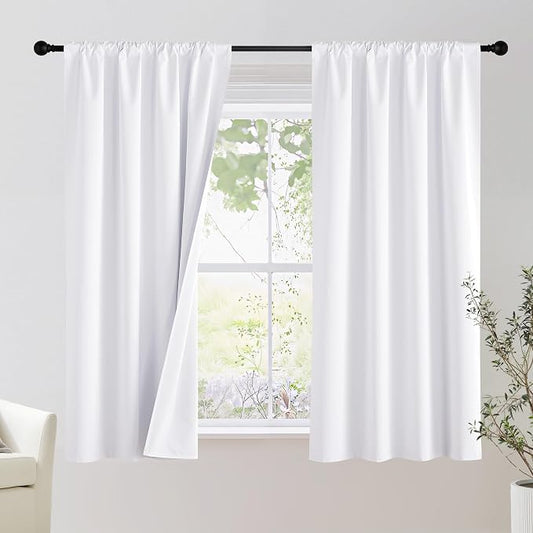 NICETOWN Bedroom 100% Blackout Curtains, 2 Panels, 34 by 40, Snow White, Window Treatment Rod Pocket Curtains/Drapes for Bedroom