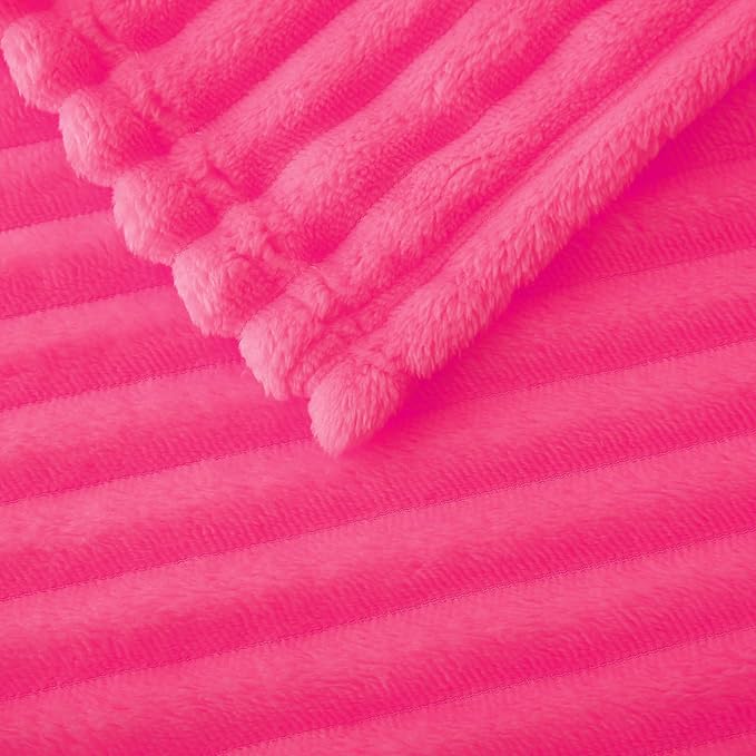 Hot Pink Fleece Throw Blanket 60”×80” for Couch Sofa Livingroom | Super Soft Cozy Plush Microfiber Flannel Bed Blanket Striped Design Lightweight Home Decor Gifts for Adults Mom Women