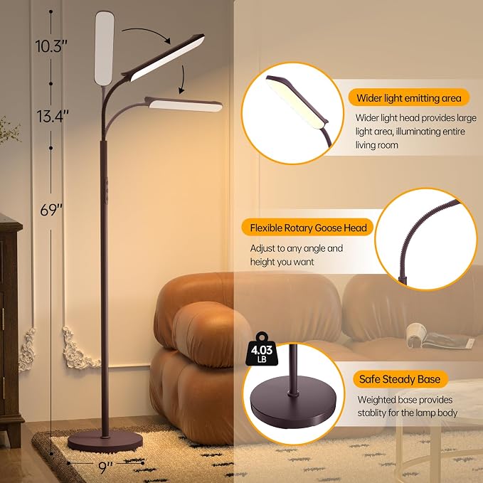 Aisutha LED Floor Lamp, 18W Super Bright Floor Lamp for Living Room, Adjustable Stepless Colors & Brightness Standing Lamp, Eye Caring Reading Light with Remote& Touch Control for Bedroom Office