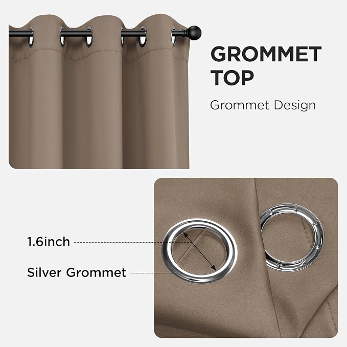 Joydeco Blackout Curtains for Bedroom 90 inch Long 2 Panels, Thermal Insulated Room Darkening Curtains with Grommets, Soft Window Drapes for Living Room (W52 x L90 Inch, Khaki)