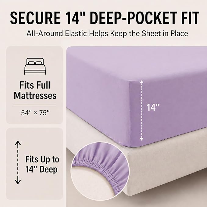 Full Size Comforter Sets Lavender - 7 Pieces Bed in a Bag | OEKO-TEX Certified, All-Season, Bedroom, Guest Room, Down-Alternative Comforter + Flat & Fitted Sheets + 4 Pillowcases