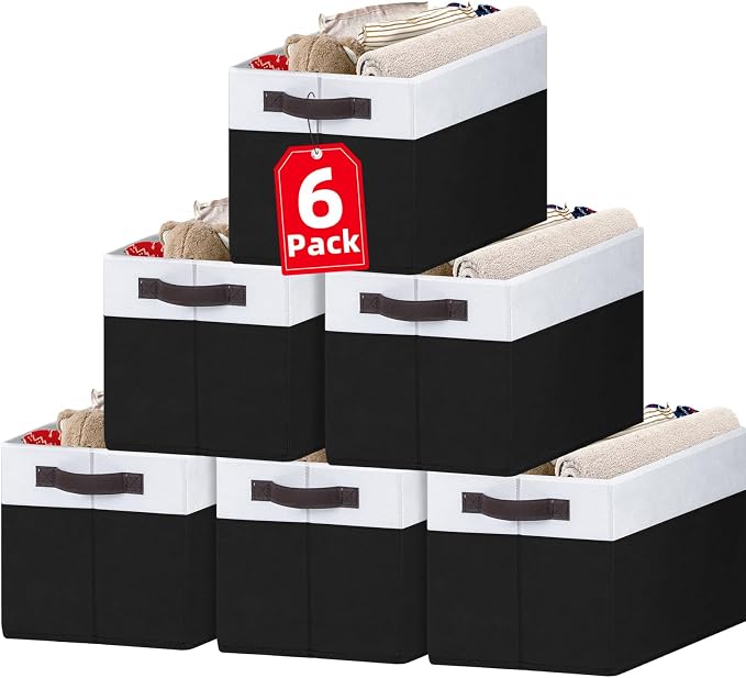 6 Pack Closet Organizers and Storage Bins, Cute Dorm Room Essentials for Clothes Beddings Bags, Under Bed Storage Containers, Apartment Essentials Baskets for Organizing (14L*10W*9.5H)