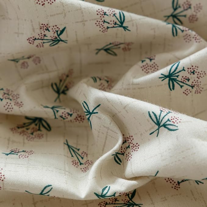 mixinni Country Style Duvet Cover Queen Size - Cottagecore Green Floral Vintage Bedding 3PC with Bow Ties Pillowcases, 100% Cotton Soft Aesthetic Boho Comforter Cover for Girls-Queen Size
