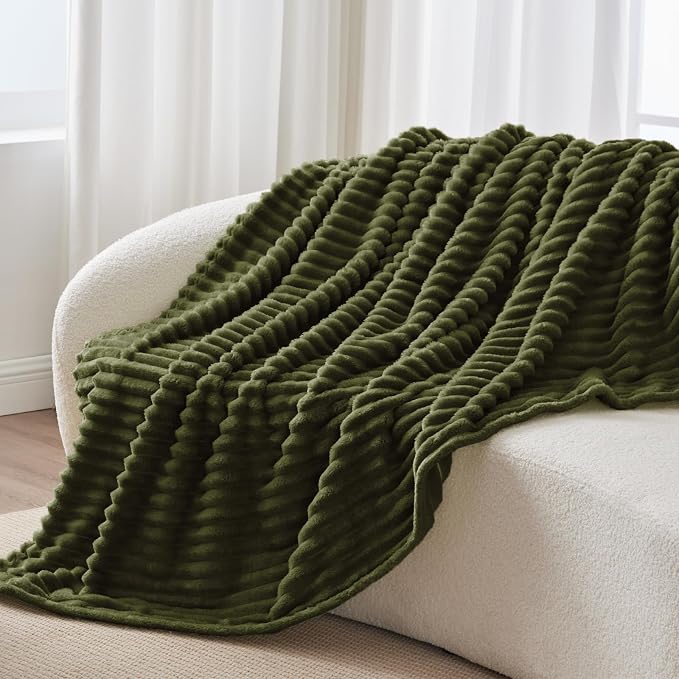 BEDELITE Ribbed Twin Blanket for Couch & Bed, Olive Green, 60"x80" | Ultra-Soft Plush Fleece, Cozy, Warm Yet Lightweight, Ribbed Texture, Home Decor, Machine Washable, Giftable, All-Season Use