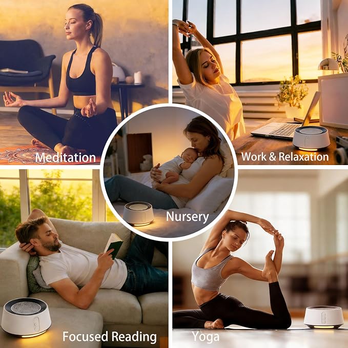 White Noise Machine with Night Light – 20 Soothing Sounds, 10 Color Lights, 5 Timer Settings & Memory Function, Portable Sleep Sound Machine for Baby Nursery, Kids & Adults, Grey