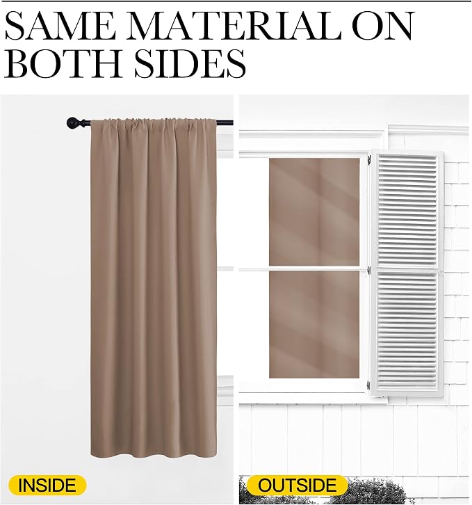 NICETOWN Cappuccino Blackout Curtains for Camper 42" w x 36" L 2 Panels | Window Treatment Thermal Insulated Rod Pocket Small Draperies Drapes for Bedroom Kitchen, Light Blocking Noise Reducing Decor
