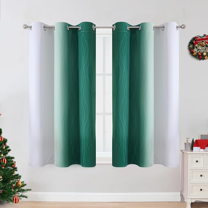 Green and Greyish White Blackout Curtains 42Wx54L 2 Panels | Ombre Curtains for Bathroom 54 Inches Long,Thermal Insulated,Room Darkening,Energy Saving,Grommet Window Bedroom Drapes