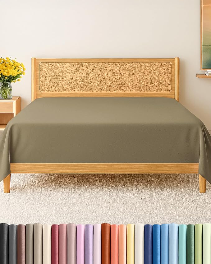 Cal King Flat Sheet - Single Top Flat Sheet Only - Soft & Cooling - Khaki | Hotel Luxury Top Flat Sheet Only, Ultra-Soft, Breathable & Cooling, Fade & Wrinkle Free, Easy-Care, Stain & Shrink Resistant