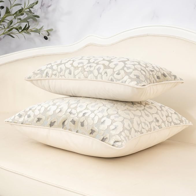 Alerfa Beige Floral Throw Pillow Cover 12 x 20 Inch Cut Velvet Rectange Luxury Decorative Lumbar Pillow Cover for Couch Living Room Bedroom