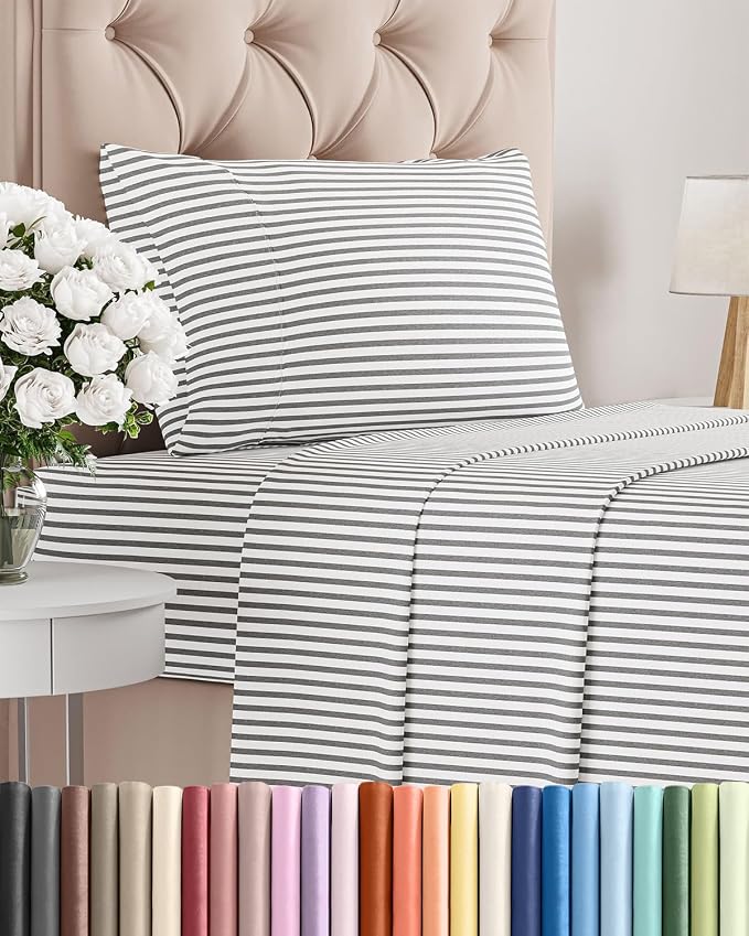 Twin Size 3 Piece Sheet Set - Breathable & Cooling Sheets - Grey Stripes | Hotel Luxury Bed Sheets for Women & Men, Deep Pockets, Easy-Fit, Extra Soft and Wrinkle Free Sheets, Oeko-Tex Bed Sheet Set