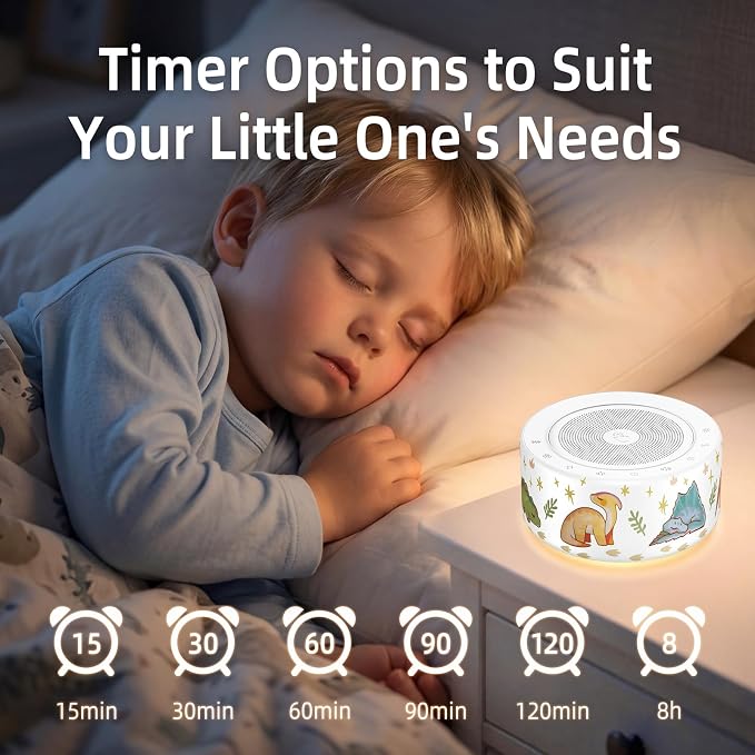 Kipcush White Noise Machine for Baby & Adults, 30 Soothing Sounds, Soft Non-Glare Nursery Lamp, 8 Color Night Lights, Memory Function (New Orange/Dinosaur, Standard)
