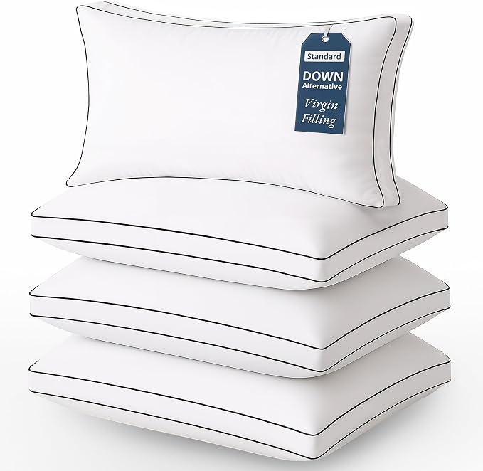 LANE LINEN Standard Size Bed Pillows for Sleeping, Set of 4, 20x26 - White | Perfect for Side, Back & Stomach Sleepers, Down Alternative Fill, Medium Firm, Breathable, Cooling, Soft & Fluffy Comfort