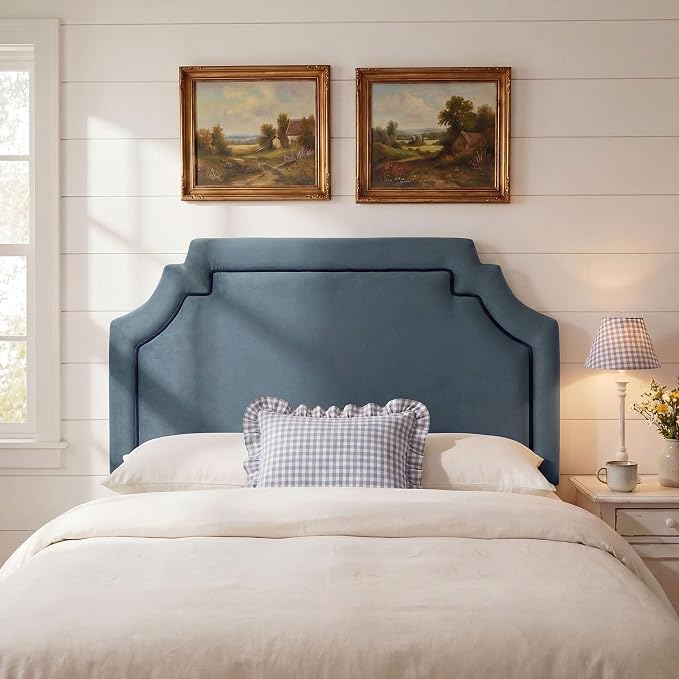 Modway Magnolia King Size Stain-Resistant Performance Velvet Headboard in Cadet Blue Midnight - Padded Cushioned Headboard with Adjustable Mounting Positions