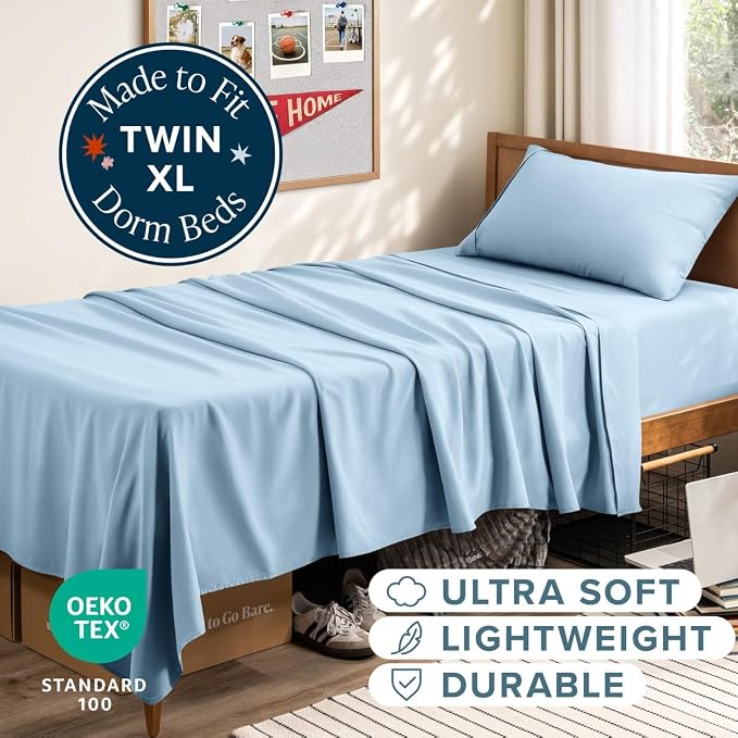 Bare Home Twin XL Sheet Set - 1800 Ultra-Soft (Twin XL, Light Blue) | Deep Pockets 6 to 15 Inches, Breathable, Hypoallergenic, Hotel Luxury, Easy Fit, Soft, All-Season