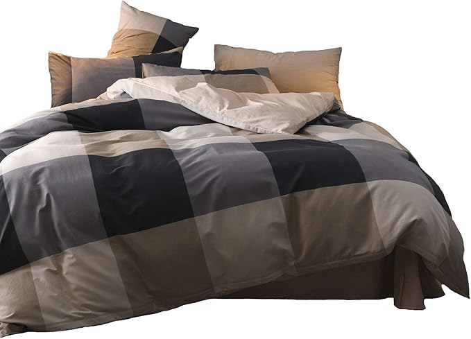 Queen Comforter Set Plaid 3 Pieces Soft Bedding Comforter Vintage Style Checkered Gingham Queen Comforter Set for All Seasons 1 Comforter and 2 Pillowcases