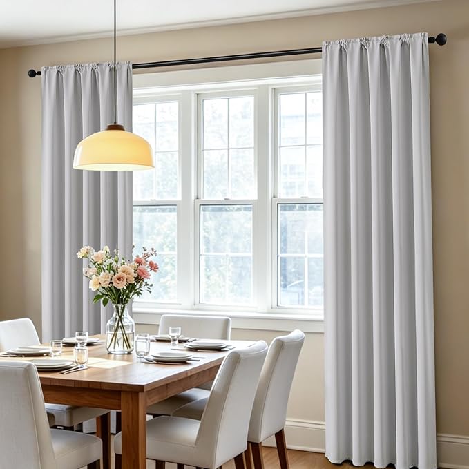 CUCRAF Grayish White Blackout Curtains 63 inch Length 2 Panels Set, Rod Pocket Room Darkening Drapes for Bedroom Living Room, Insulated Thermal Light Blocking Window Curtain (W52 x L63 Inch)