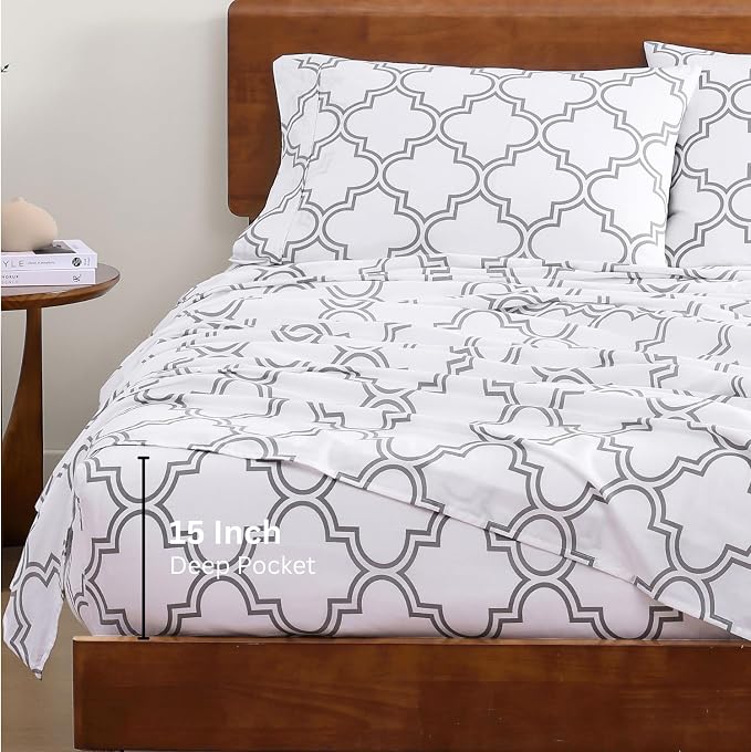 LANE LINEN Twin Sheet Set 100% Organic Cotton Soft 3pc Percale - Trellis | Organic Cotton Percale Twin Sheet Set - For Hot Sleepers, All-Season Comfort, For Dorm & Guest Rooms, Crisp Hotel-Style Feel