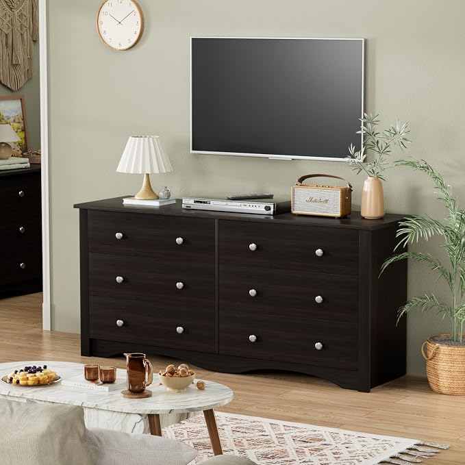 YESHOMY Dresser for Bedroom with 6 Drawer, 47.2" Organizer Drawers | Space Saving, Modern Design, Anti-Tip, TV Stand for Living Room, Hallway, Dark Brown