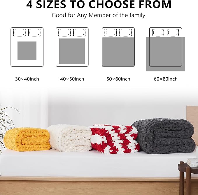 L'AGRATY Chunky Knit Throw Blanket for Couch, 30'' x 40'' Knit Throw, Ivory | Handmade Chenille Crochet Blanket for Sofa Bed, Thick Cable Knitted Blankets for Room Home Decor, Birthday Gift for Women Mom