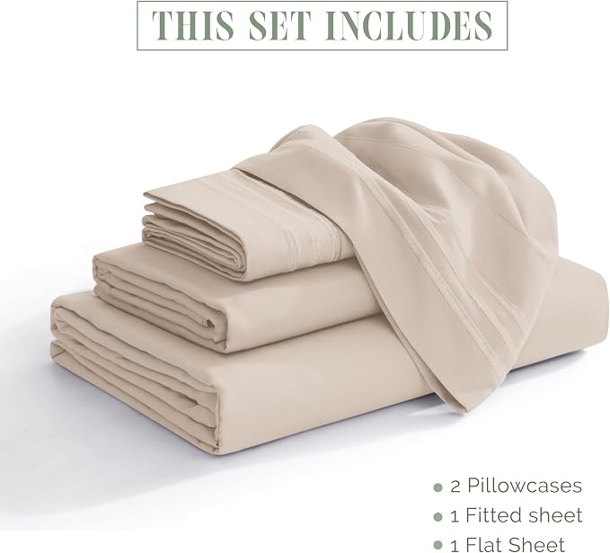Elegant Comfort Luxurious 1500 Premium Hotel Quality Microfiber 4-Piece Sheet Set, 18-24 Inches Deep - Extra Deep Pocket Sheets - Ultra Soft 4PC Deep Pocket Sheets, Queen, Cream