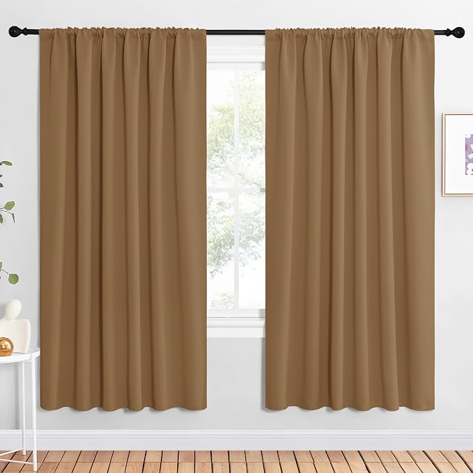 NICETOWN Bedroom Window Curtain Panels, Gold Brown, 2 Panels, 62 in x 72 in (W x L), Window Treatment Thermal Insulated Rod Pocket Room Darkening Curtains/Drapes for Patio Door