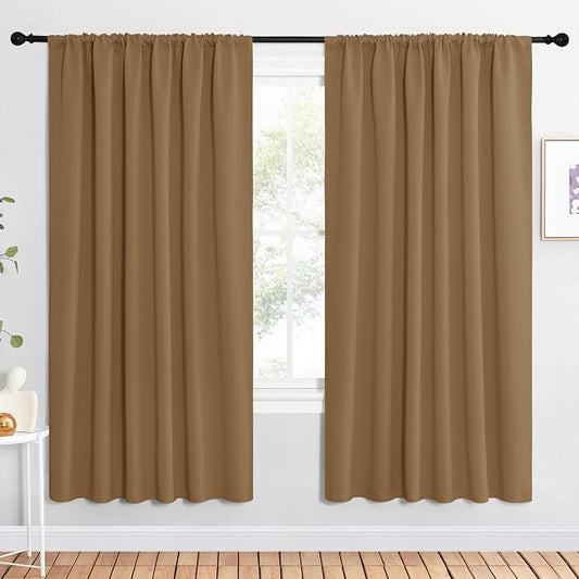 NICETOWN Bedroom Window Curtain Panels, Gold Brown, 2 Panels, 62 in x 72 in (W x L), Window Treatment Thermal Insulated Rod Pocket Room Darkening Curtains/Drapes for Patio Door