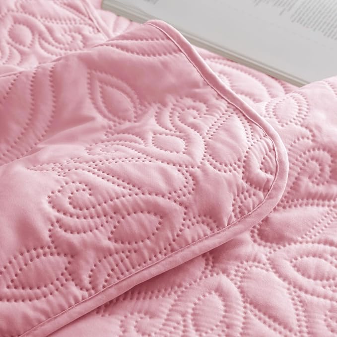 Whale Flotilla Twin Quilt Bedding Set Vintage Damask Reversible Bedspread | Suitable for Bed, 2 Pieces Pink Lightweight Breathable Quilts Twin Size, Ultrasonic Coverlet Bed Cover with 1 Pillow Sham